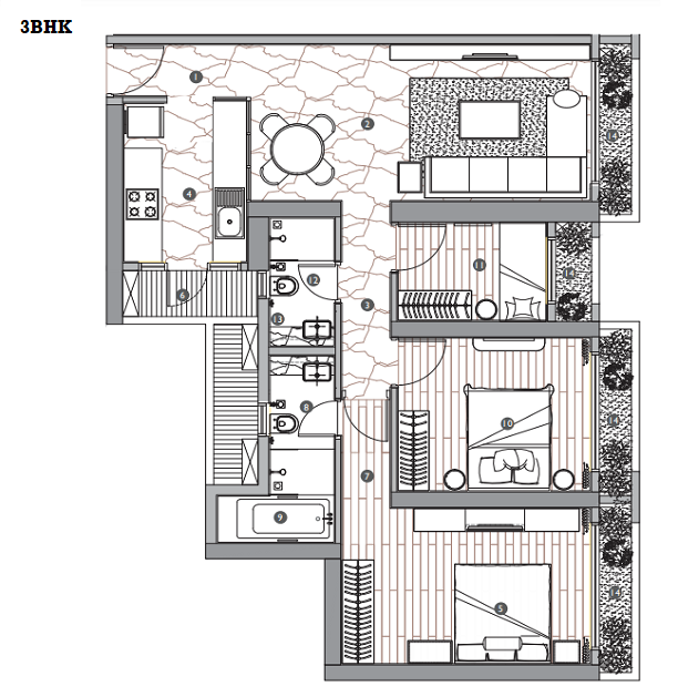 Neelkanth Woods Thane 3BHK Plan